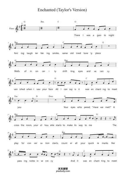 “Enchanted (Taylor's Version)”钢琴谱-Taylor Swift-免费下载-天天钢琴