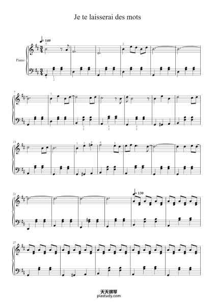 “Je te laisserai des mots”钢琴谱-arr.  Verona-免费下载-天天钢琴