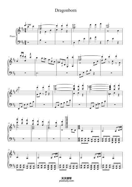 “Dragonborn”钢琴谱-Jeremy Soule-免费下载-天天钢琴