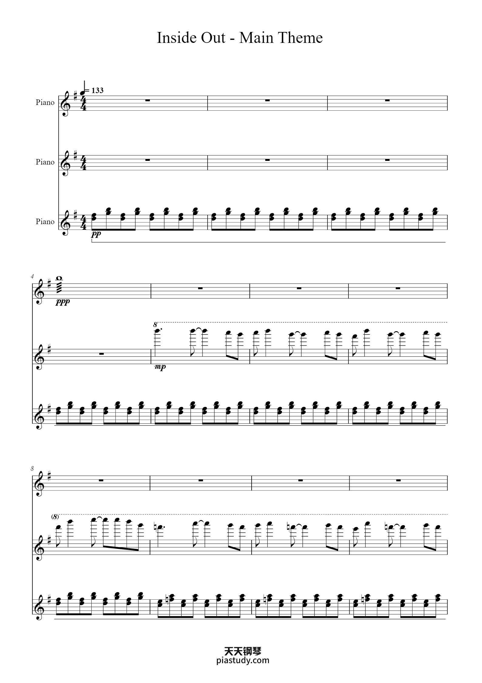 'Inside Out - Main Theme' - Piano Sheet Music By Michael Giacchino ...