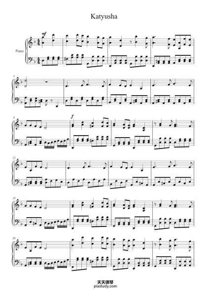 “Katyusha”钢琴谱-Misc Traditional-免费下载-天天钢琴