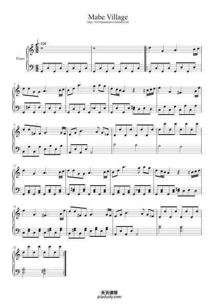 “Mabe Village”钢琴谱-Koji Kondo-免费下载-天天钢琴