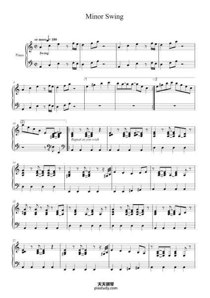 “Minor Swing”钢琴谱-Django REINHARDT-免费下载-天天钢琴