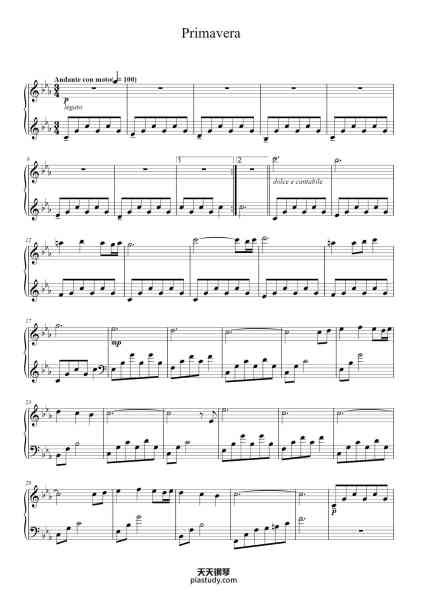 “Primavera”钢琴谱-Music by
LUDOVICO EINAUDI-免费下载-天天钢琴