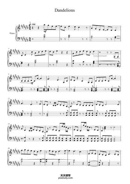 “Dandelions”钢琴谱-Ping-免费下载-天天钢琴