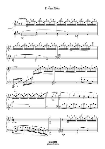“Diễm Xưa”钢琴谱-Song by Trịnh Công Sơn Arranged by Claudia Y. Xi-免费下载-天天钢琴