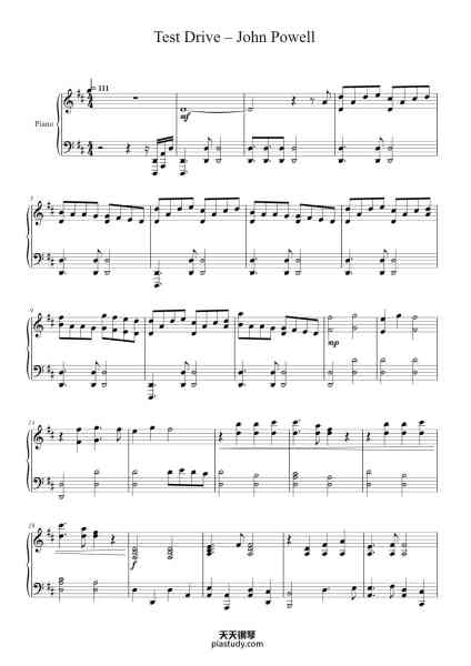 “Test Drive – John Powell”钢琴谱-John Powell
Arr: DONUTZ999-免费下载-天天钢琴