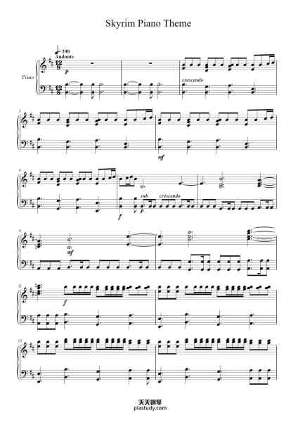 “The Elder Scrolls V: Skyrim Main Theme”钢琴谱-Jeremy Soule
Arr. Gustave A Sobczak-免费下载-天天钢琴