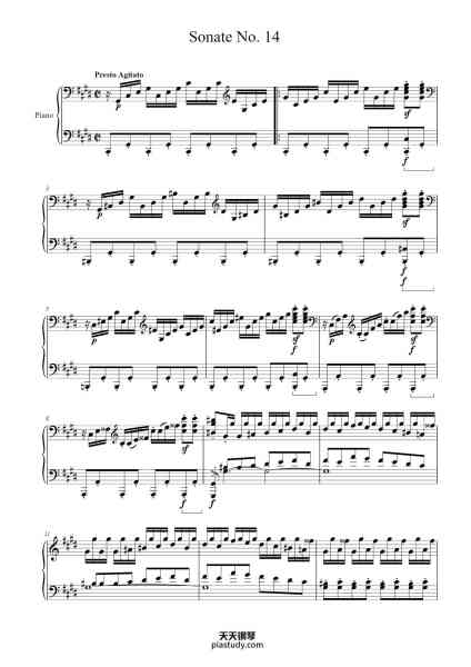 “Piano Sonata No. 14 in C-sharp Minor, Op. 27, No. 2 "Moonlight"”钢琴谱-Ludwig van Beethoven-免费下载-天天钢琴