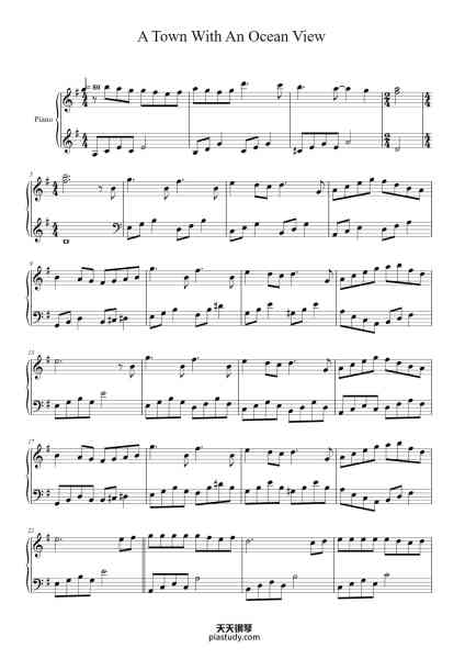 “A Town With An Ocean View”钢琴谱-Piano arranged by MINIPIANO
Easy Version-免费下载-天天钢琴