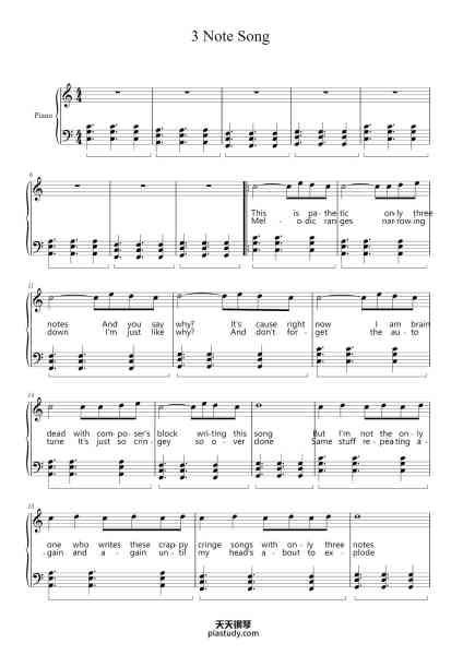 “3 Note Song”钢琴谱-Boothwalsh-免费下载-天天钢琴