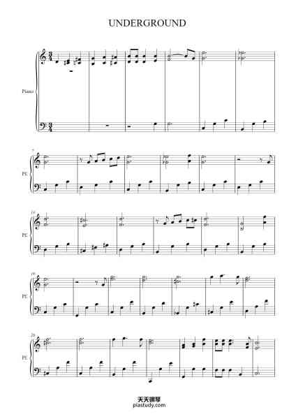 “UNDERGROUND”钢琴谱-Koji Kondo-免费下载-天天钢琴
