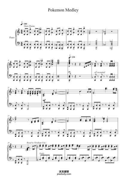 “Pokemon Medley”钢琴谱-Junichi Masuda, Jason Paige McKay Fife-免费下载-天天钢琴