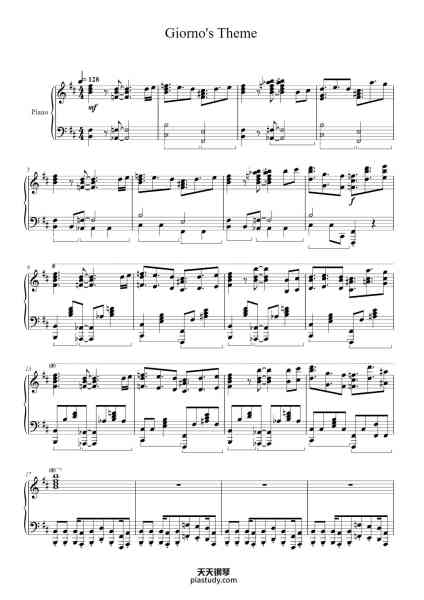 “Giorno's Theme”钢琴谱-Yugo Kanno
Arr. Fonzi M & Nate Wilson
-免费下载-天天钢琴