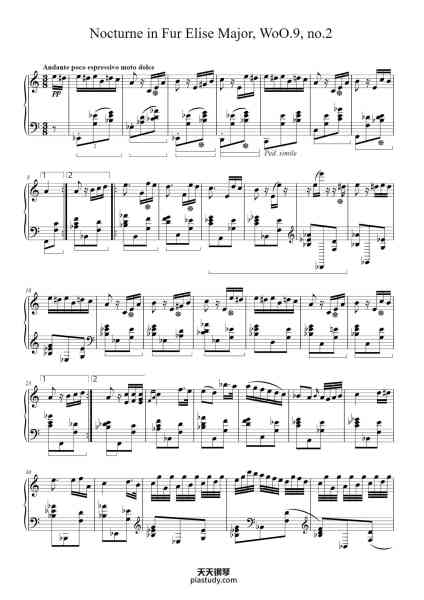 “Nocturne in Fur Elise Major, WoO.9, no.2 59”钢琴谱-Fredwig van Beetchopin (1770 – 1810– 1827 – 1849)-免费下载-天天钢琴