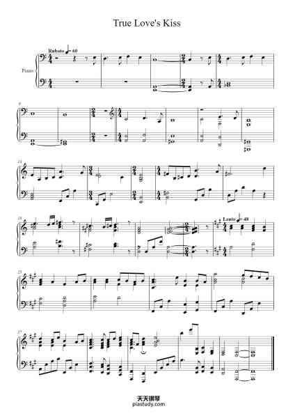 “True Love's Kiss”钢琴谱-James Newton Howard-免费下载-天天钢琴