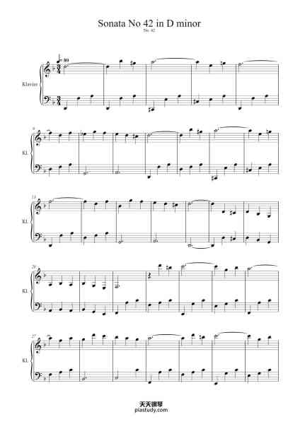“Sonata No. 42 in D Minor”钢琴谱-Coraine-免费下载-天天钢琴