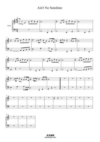 “Ain't No Sunshine”钢琴谱-bill withers-免费下载-天天钢琴