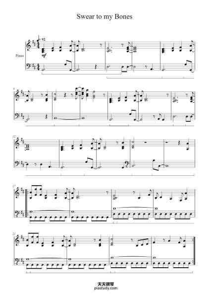 “Swear to my Bones”钢琴谱-Composed by Shoji Meguro
Arranged by Alan J.
-免费下载-天天钢琴