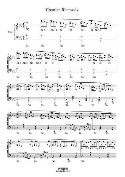 “克罗地亚狂想曲(原版100%)马克西姆原曲Croatian Rhapsody by Maksim Mrvica”钢琴谱-Tonči Huljić-免费下载-天天钢琴