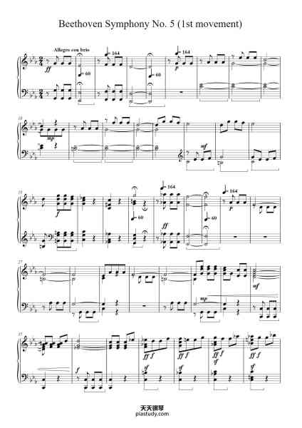 “Beethoven Symphony No. 5 (1st movement)”钢琴谱-Ludwig van Beethoven-免费下载-天天钢琴