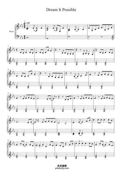 “Dream It Possible”钢琴谱-Jane Zhang-免费下载-天天钢琴