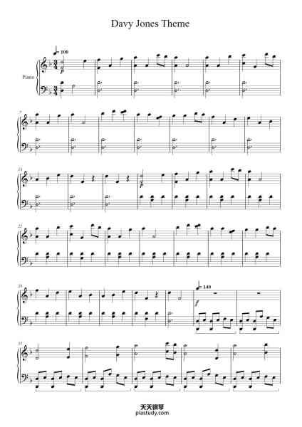 “Davy Jones Theme”钢琴谱-Hans Zimmer-免费下载-天天钢琴