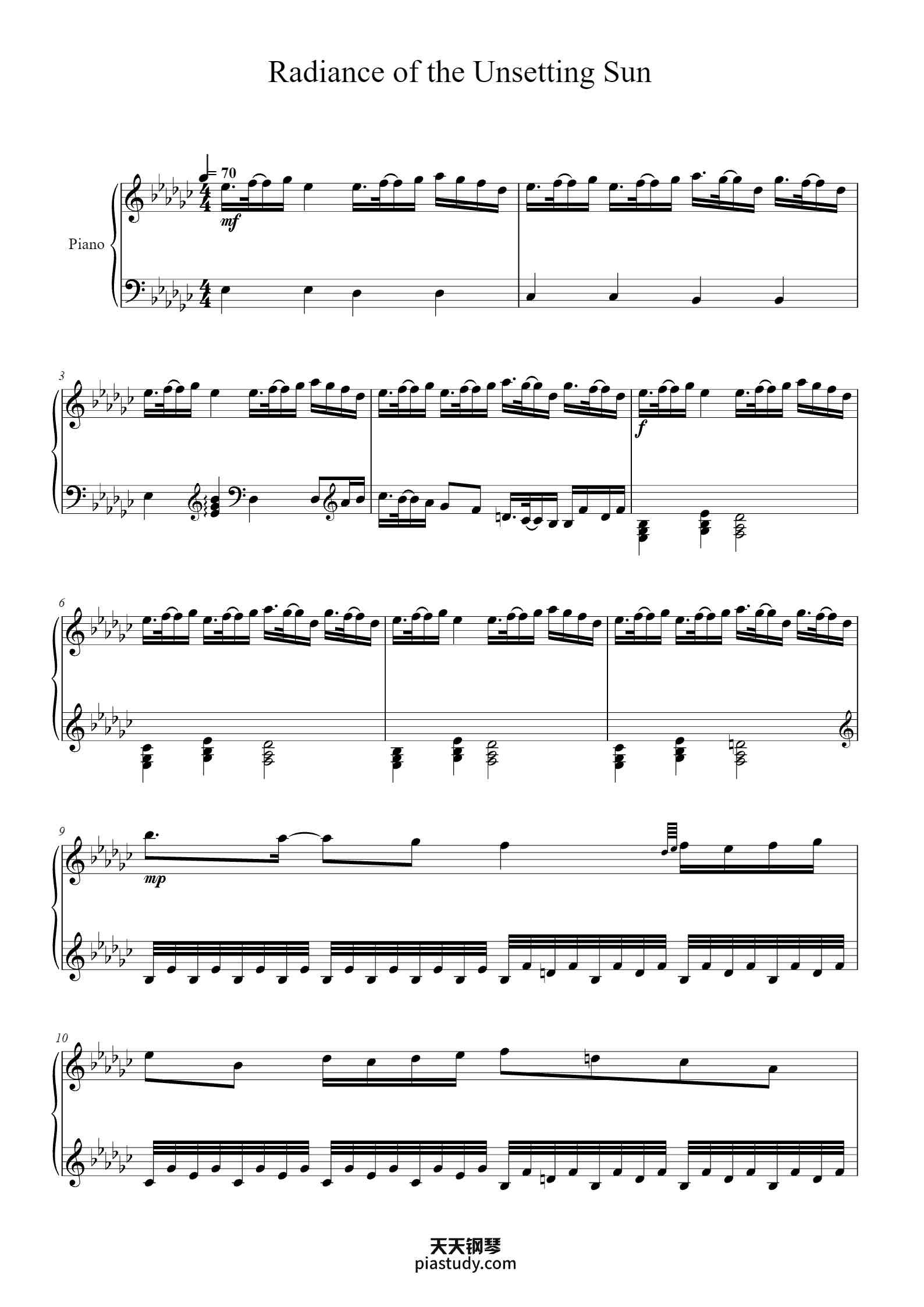 'Radiance of the Unsetting Sun' - Piano Sheet Music By Composed by: Le ...
