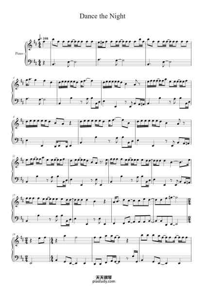“Dance the Night”钢琴谱-Wesley Steenbergen-免费下载-天天钢琴