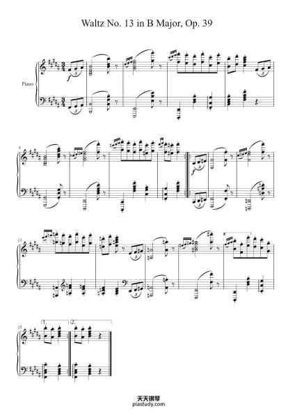 “Waltz No. 13 in B Major, Op. 39”钢琴谱-Johannes Brahms-免费下载-天天钢琴