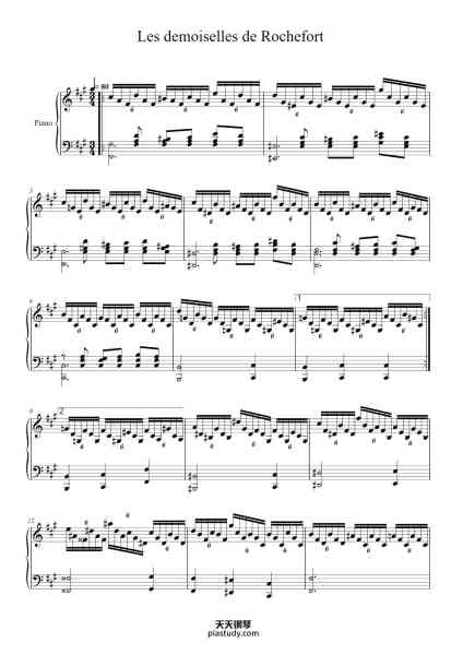 “Les demoiselles de Rochefort”钢琴谱-Musique de Michel Legrand-免费下载-天天钢琴