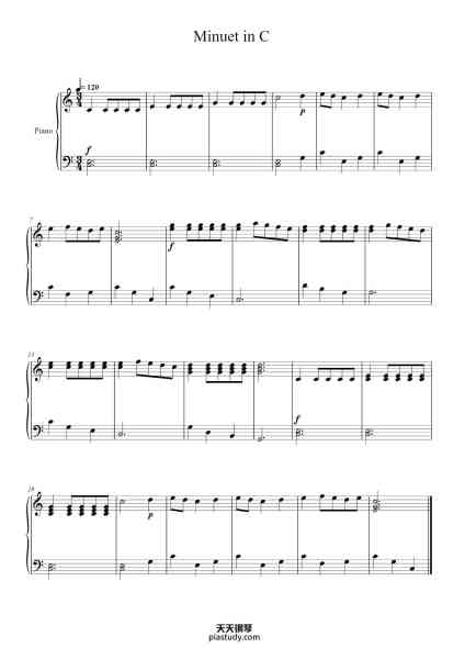 “Minuet in C”钢琴谱-William Duncombe-免费下载-天天钢琴