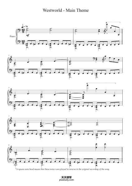 “Westworld - Main Theme”钢琴谱-Ramin Djawadi-免费下载-天天钢琴