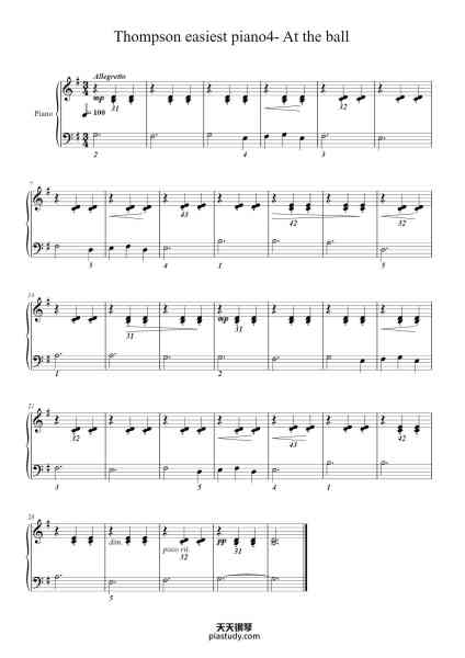 “Thompson easiest piano4- At the ball”钢琴谱-John Thompson-免费下载-天天钢琴