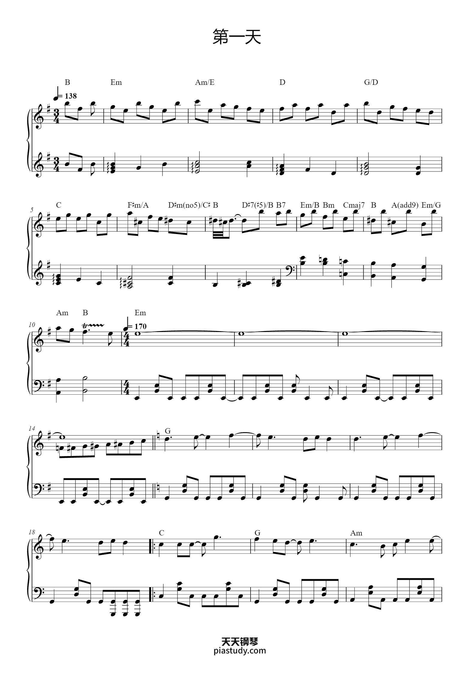 第一天钢琴谱 - 孙燕姿 - free piano sheet music - PiaNoproblem