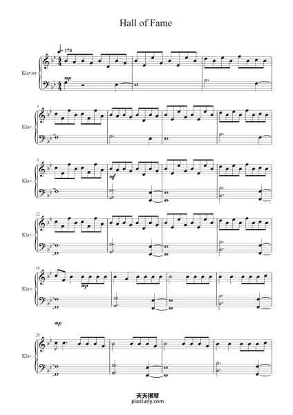 “Hall of Fame”钢琴谱-The Script-免费下载-天天钢琴