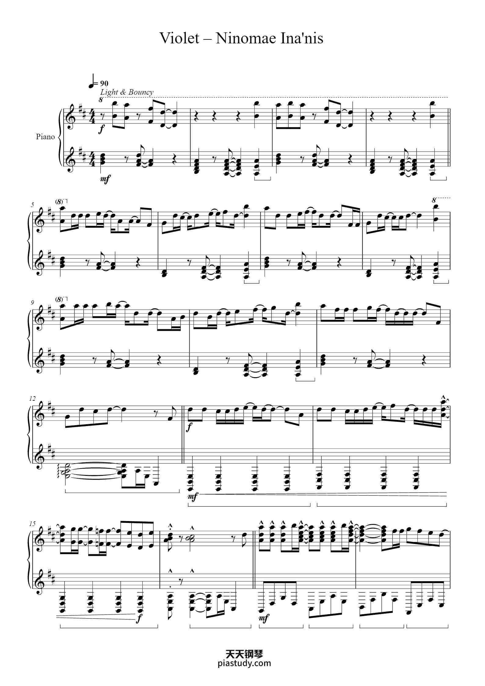 Violet Ina Violet – Ninomae Ina'nis钢琴谱 - Ninomae Ina'nis - free piano sheet music ...