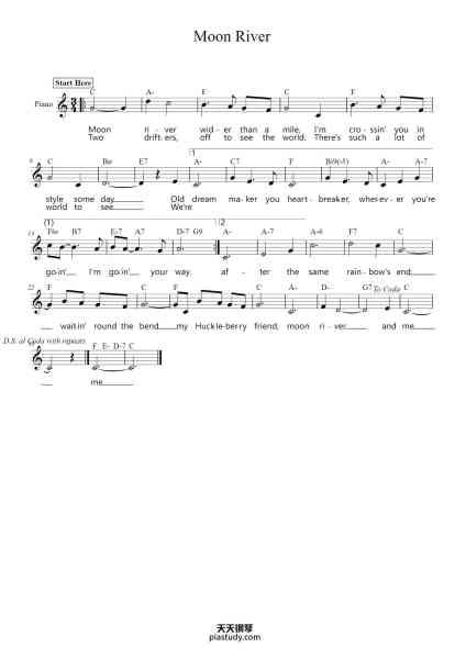 “Moon River”钢琴谱-Henry Mancini-免费下载-天天钢琴