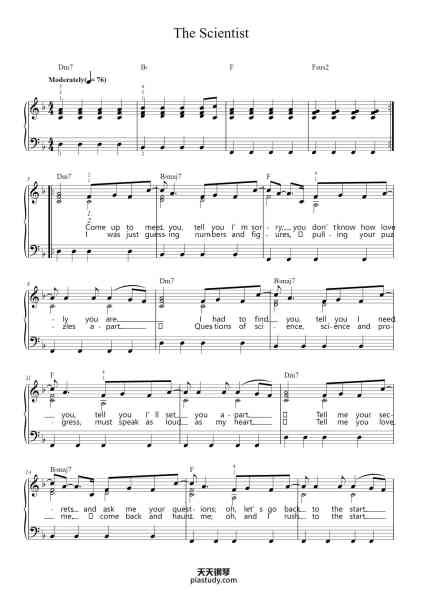“The Scientist”钢琴谱-Words & Music by Guy Berryman, Chris Martin, Jon Buckland & Will Champion-免费下载-天天钢琴