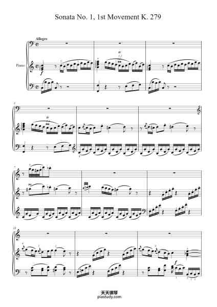 “Sonata No. 1 in C Major, K. 279: I. Allegro”钢琴谱-W.A. Mozart.-免费下载-天天钢琴