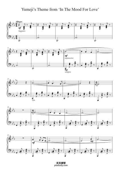 “Yumeji's Theme”钢琴谱-Shigeru Umebayashi-免费下载-天天钢琴