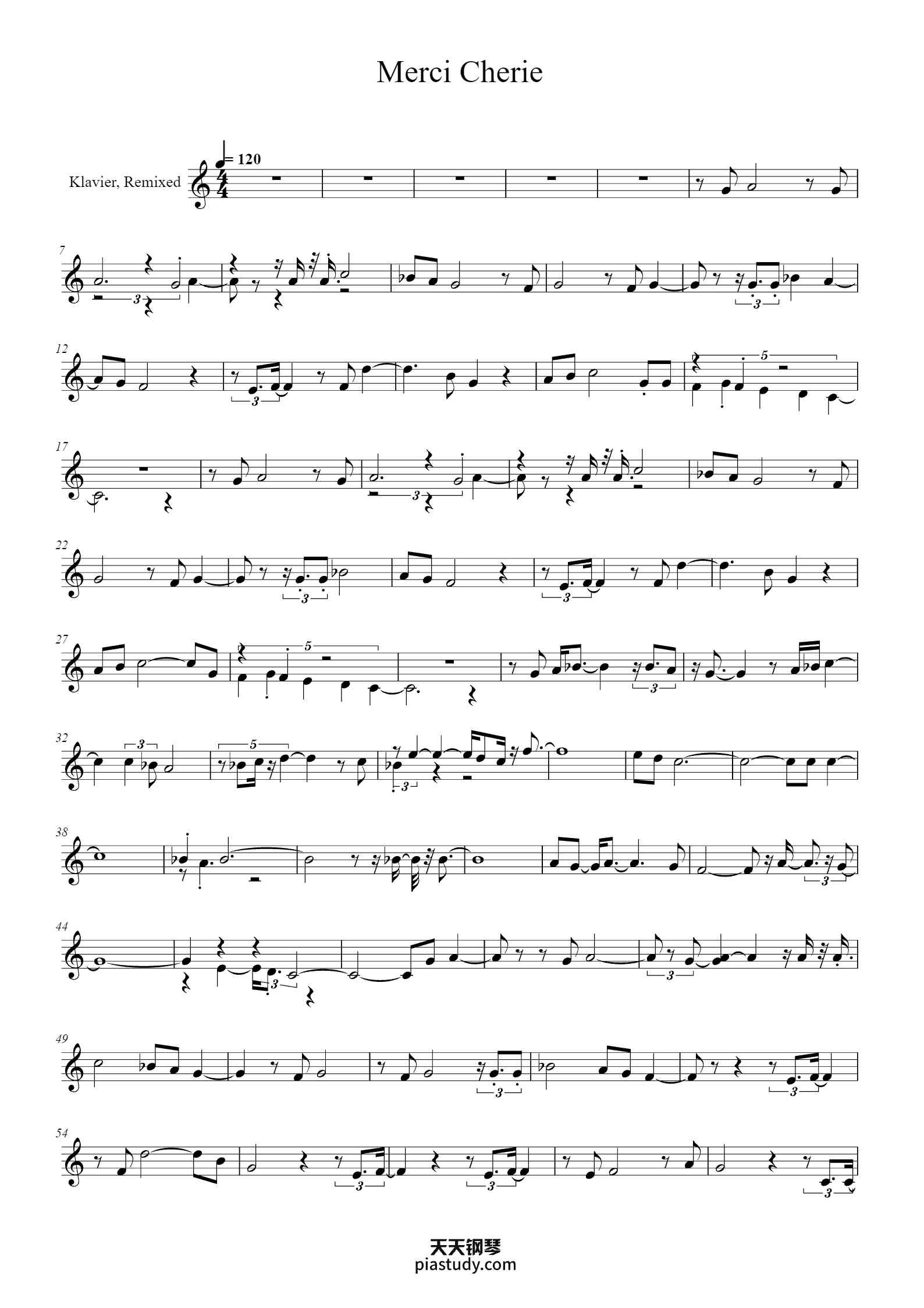 'Merci Cherie' - Piano Sheet Music By xxx | TOPiano