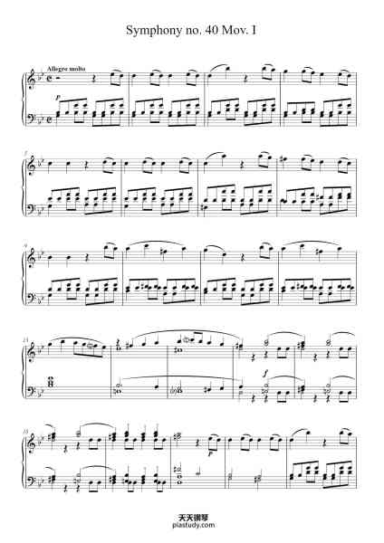 “Symphony No. 40 in G Minor, K. 550: I. Molto allegro”钢琴谱-W.A. Mozart-免费下载-天天钢琴