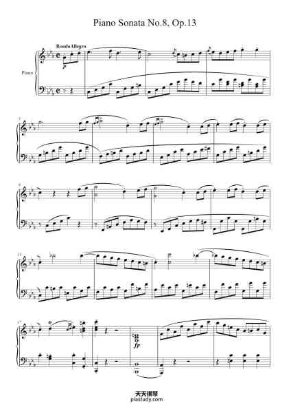 “Piano Sonata No. 8 in C Minor, Op. 13 "Pathétique"”钢琴谱-Ludwig van Beethoven
(1770 - 1827)-免费下载-天天钢琴