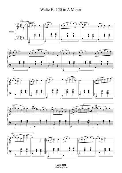 “Waltz in A Minor, B. 150”钢琴谱-Frédéric François Chopin
(1810–1849)
-免费下载-天天钢琴