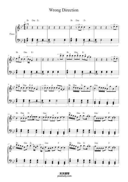 “Wrong Direction”钢琴谱-Words and Music by HAILEE STEINFELD,
LOWELL, SKYLER STONESTREET and KOZ
-免费下载-天天钢琴