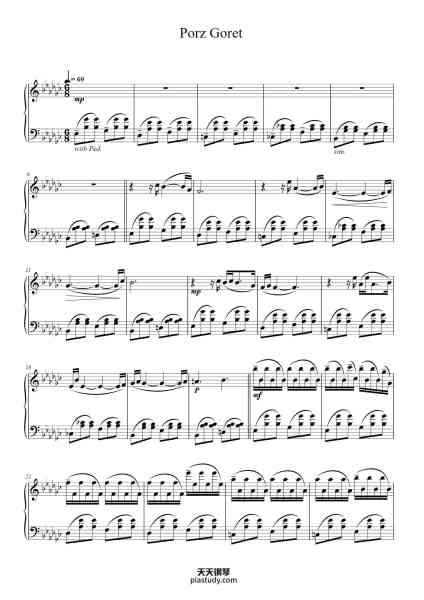 “Porz Goret - Yann Tiersen (Piano Solo)”钢琴谱-Yann Tiersen-免费下载-天天钢琴