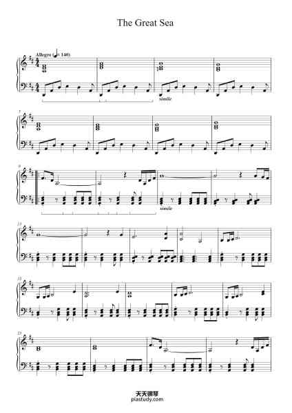 “The Great Sea”钢琴谱-Kenta Nagata Arr. by Paul Backus-免费下载-天天钢琴