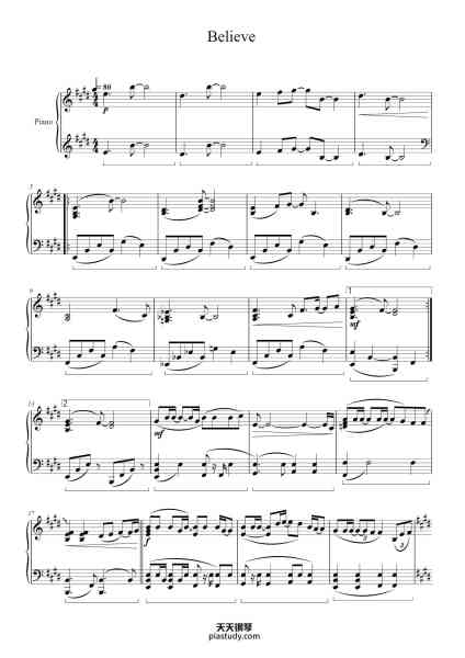 “Believe”钢琴谱-Composed by Alan Silvestri-免费下载-天天钢琴