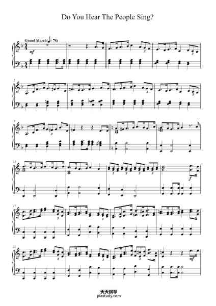 “Do You Hear The People Sing? - Les Miserables”钢琴谱-Music by CLAUDE-MICHEL SCHÖNBERG
Lyrics by ALAIN BOUBLIL, JEAN-MARC NATEL
and HERBERT KRETZMER-免费下载-天天钢琴